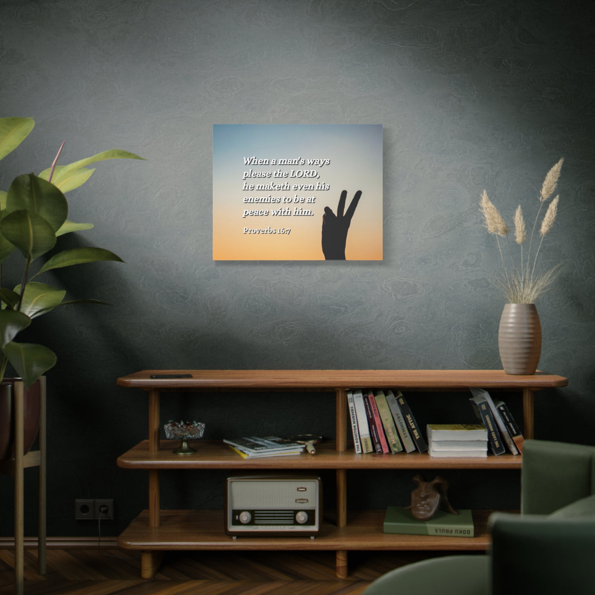 Scripture Canvas At Peace Proverbs 16:7 Christian Wall Art Bible Verse Print Ready to Hang