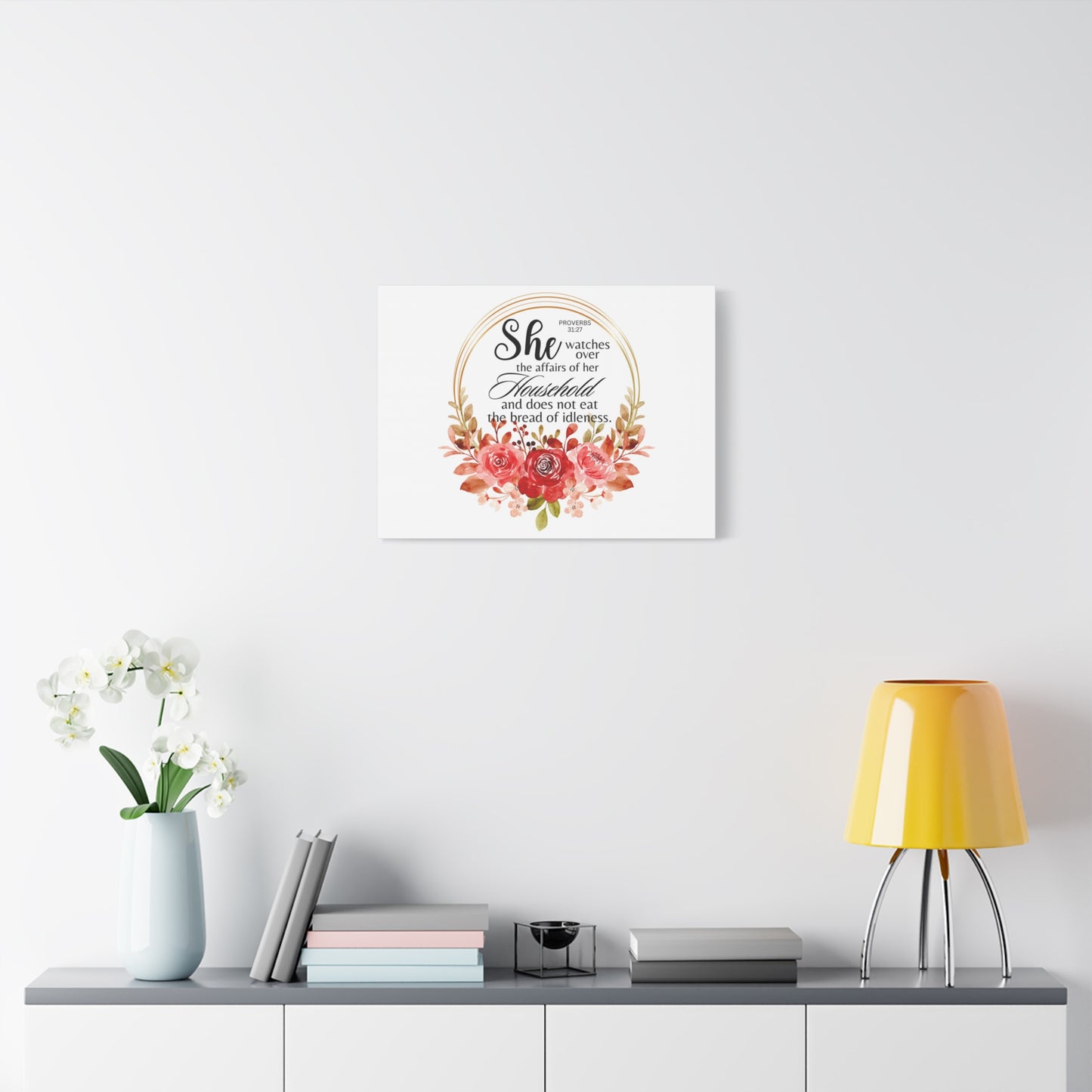 Scripture Walls Proverbs 31:27 She Watches Over Her Household Bible Verse Canvas Christian Wall Art Ready to Hang Unframed