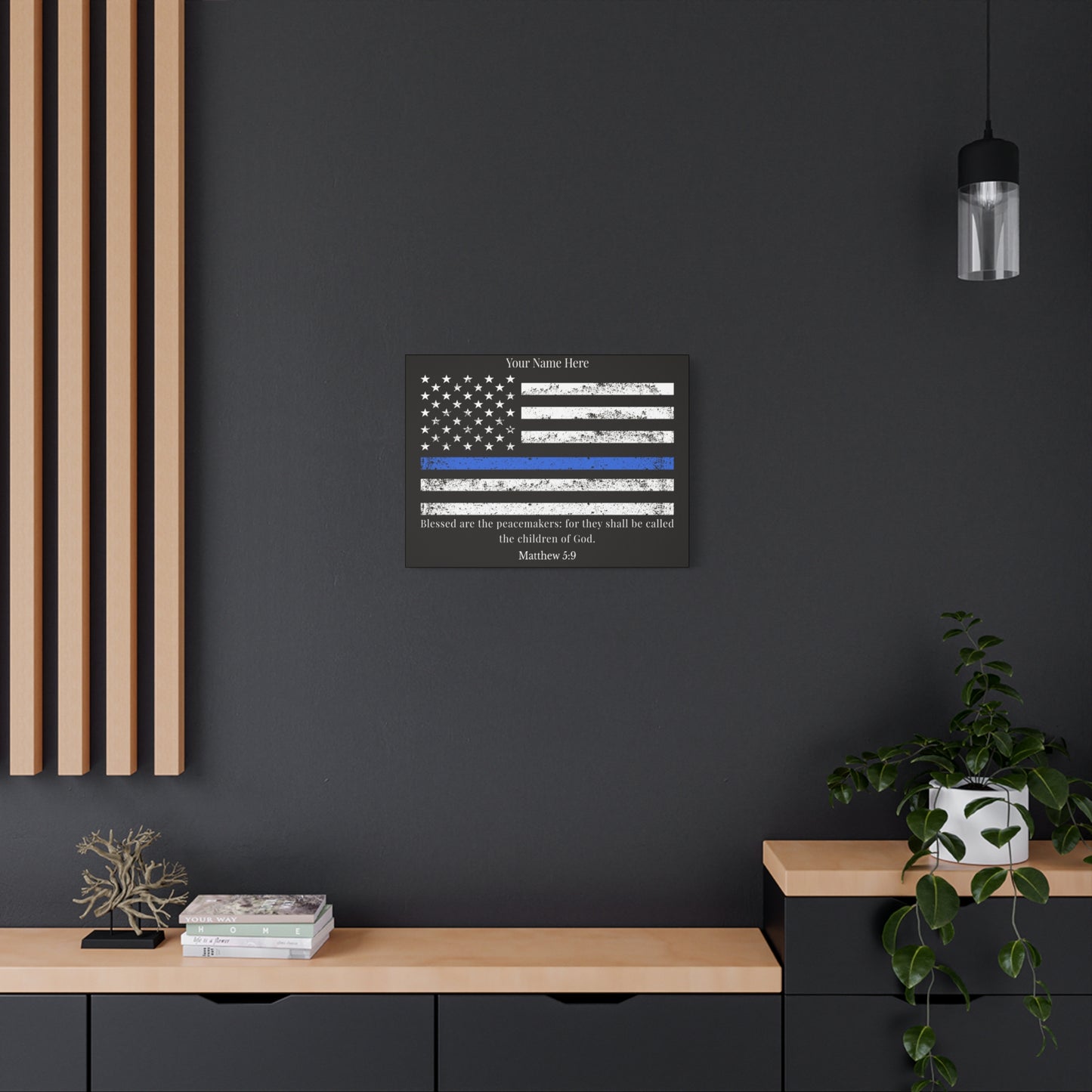 Personalized Matthew 5:9 Police Officer Badge Bible Canvas Christian Wall Art Ready to Hang Unframed