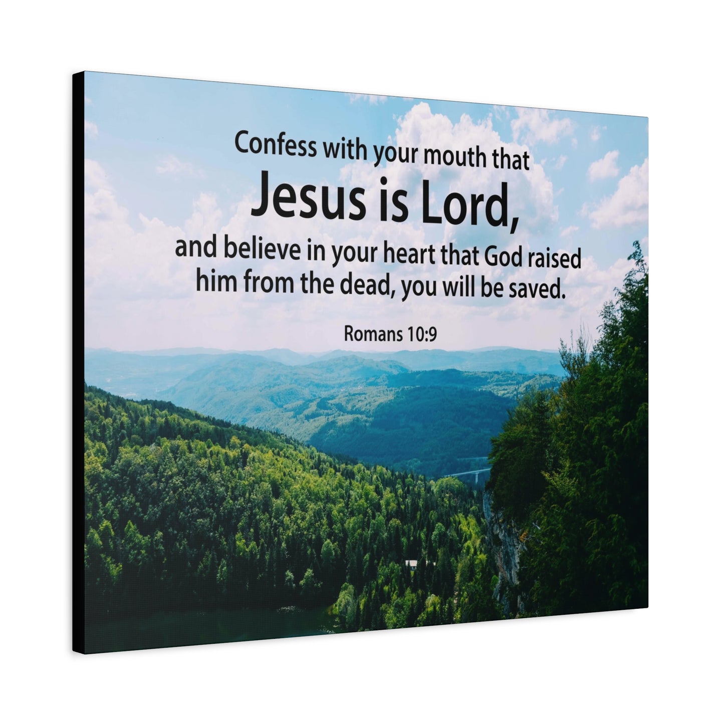 Scripture Canvas Jesus is Lord Romans 10:9 Christian Wall Art Bible Verse Print Ready to Hang