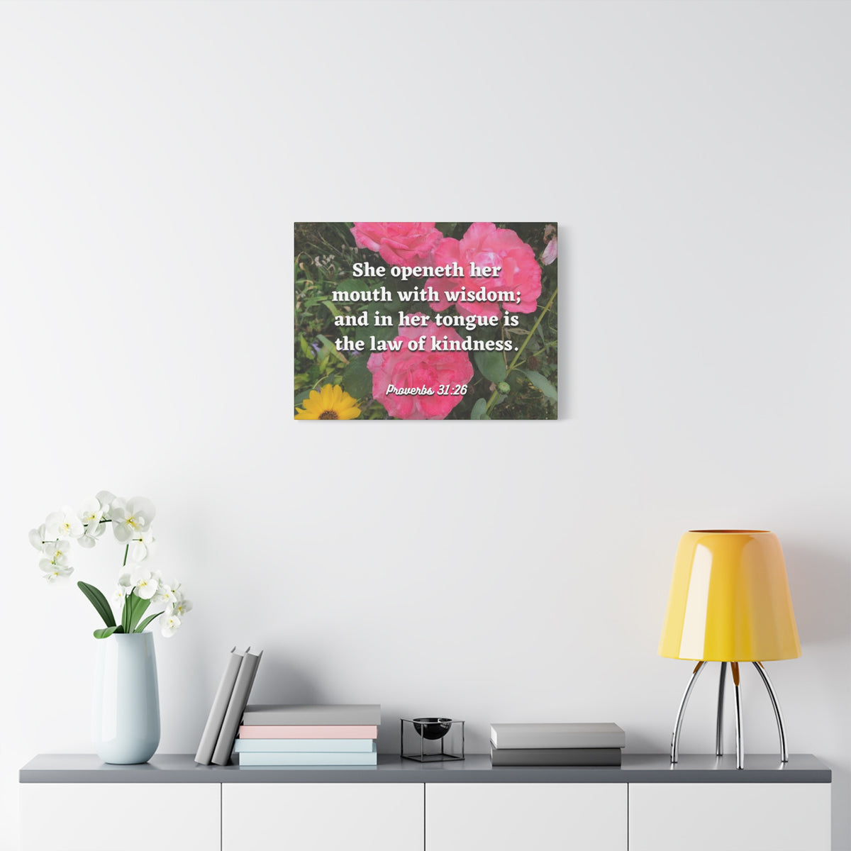 Scripture Canvas Her Mouth With Wisdom Proverbs 31:26 Christian Wall Art Bible Verse Print Ready to Hang