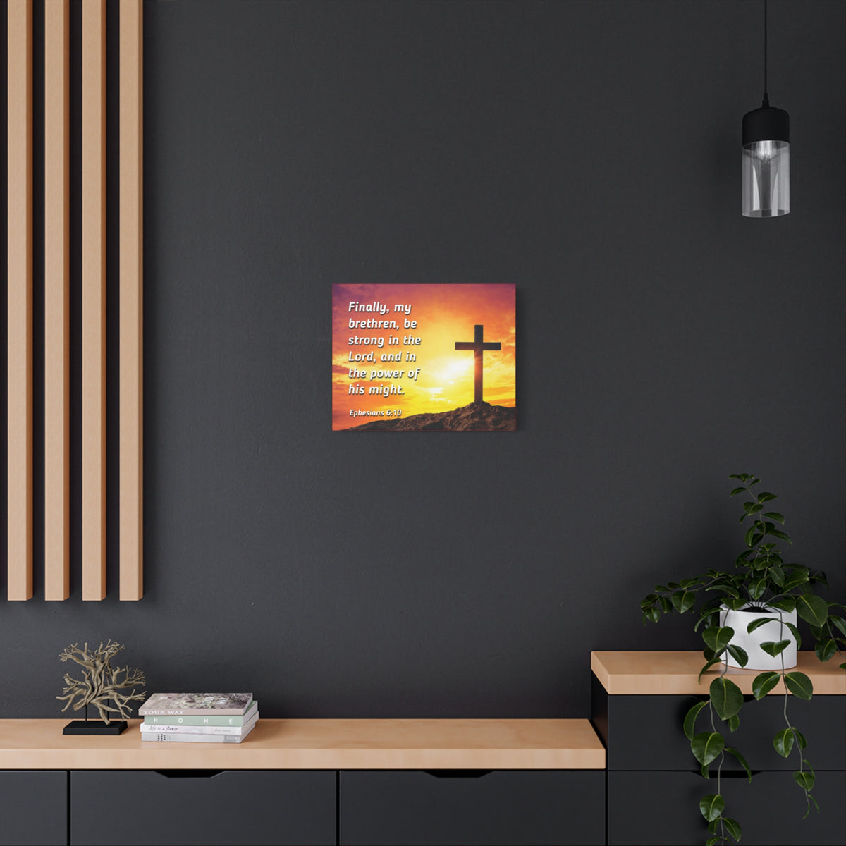 Scripture Canvas Be Strong Ephesians 6:10 Christian Wall Art Bible Verse Print Ready to Hang