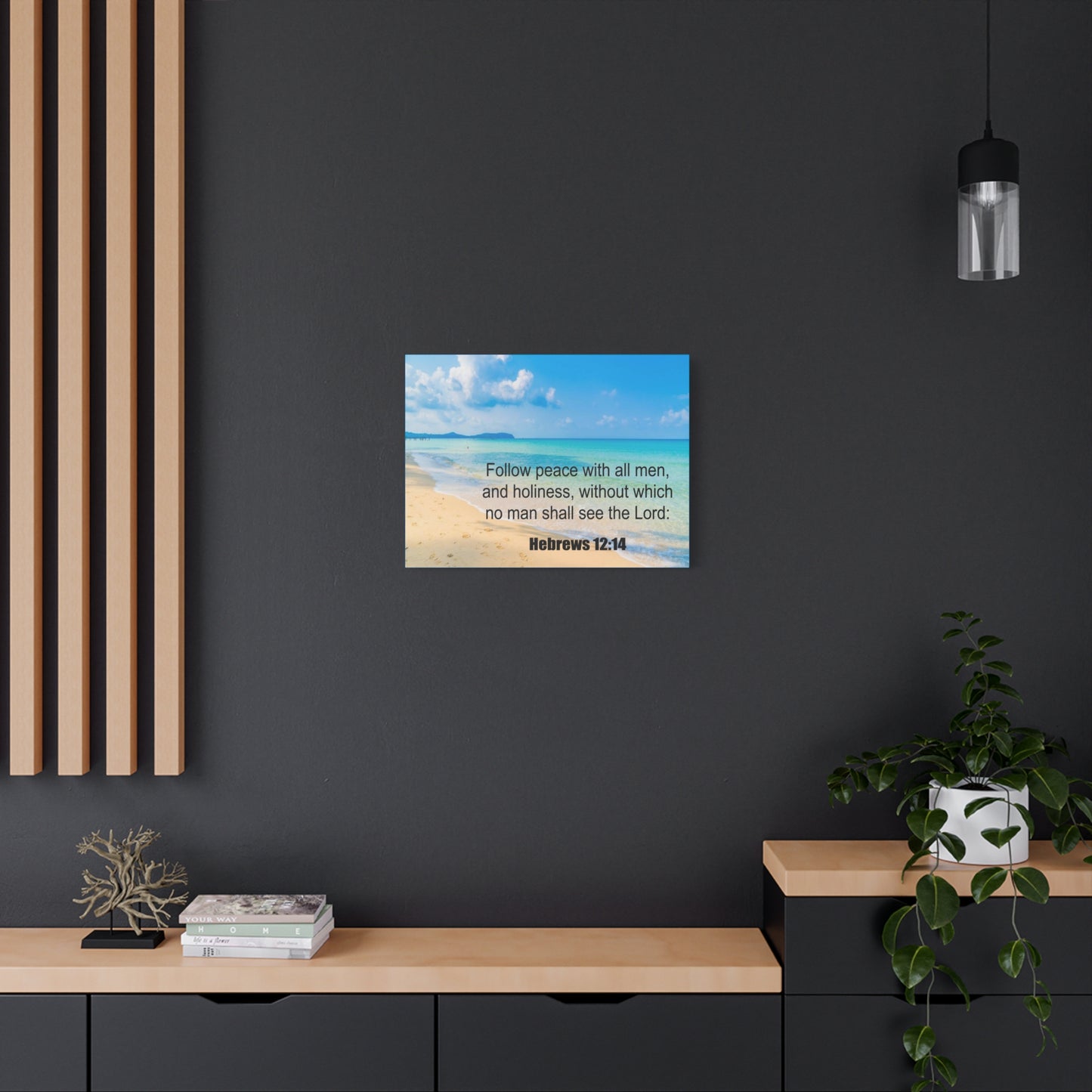 Scripture Canvas Follow Peace Hebrews 12:14 Christian Wall Art Print Ready to Hang