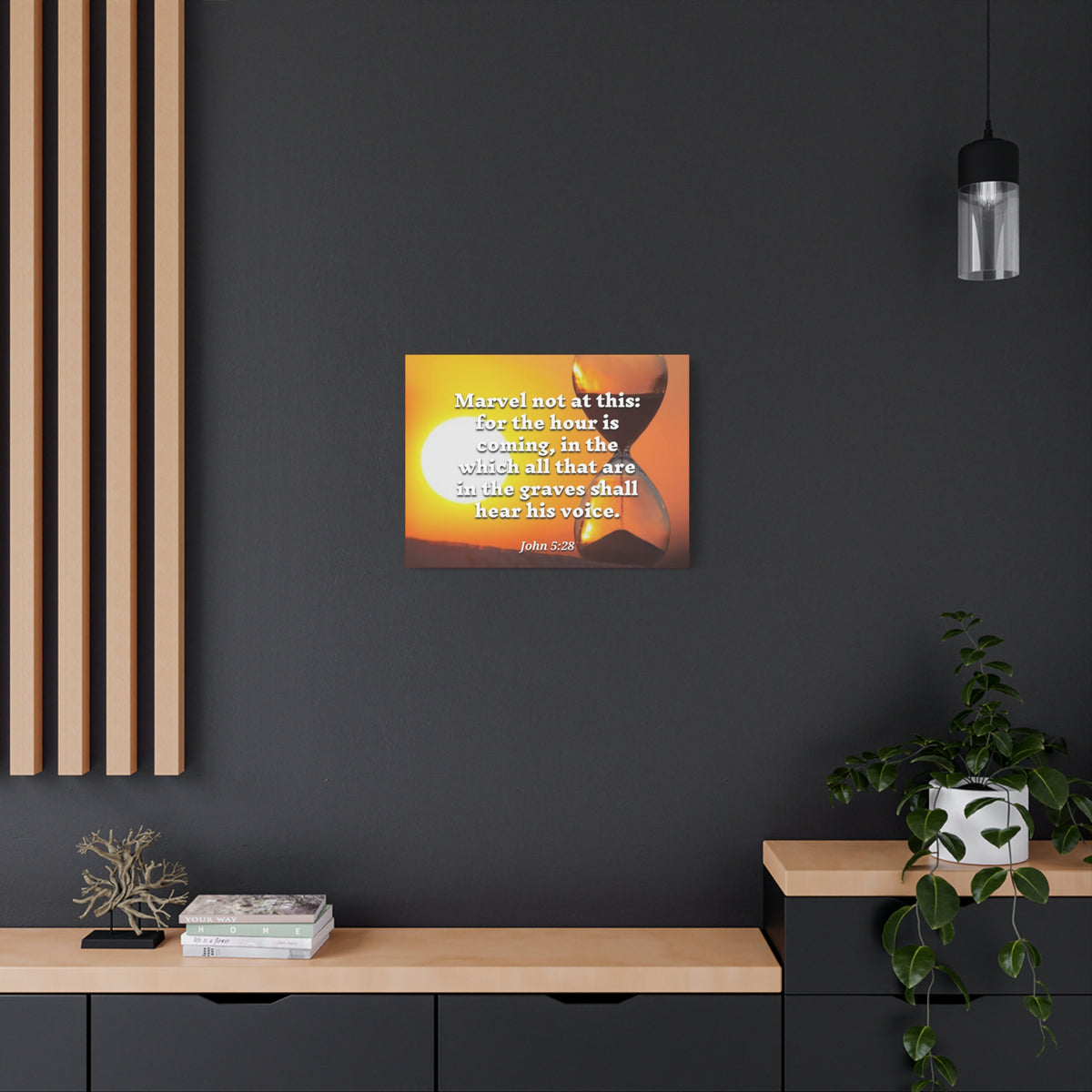 Scripture Canvas Hear His Voice John 5:28 Christian Wall Art Bible Verse Print Ready to Hang