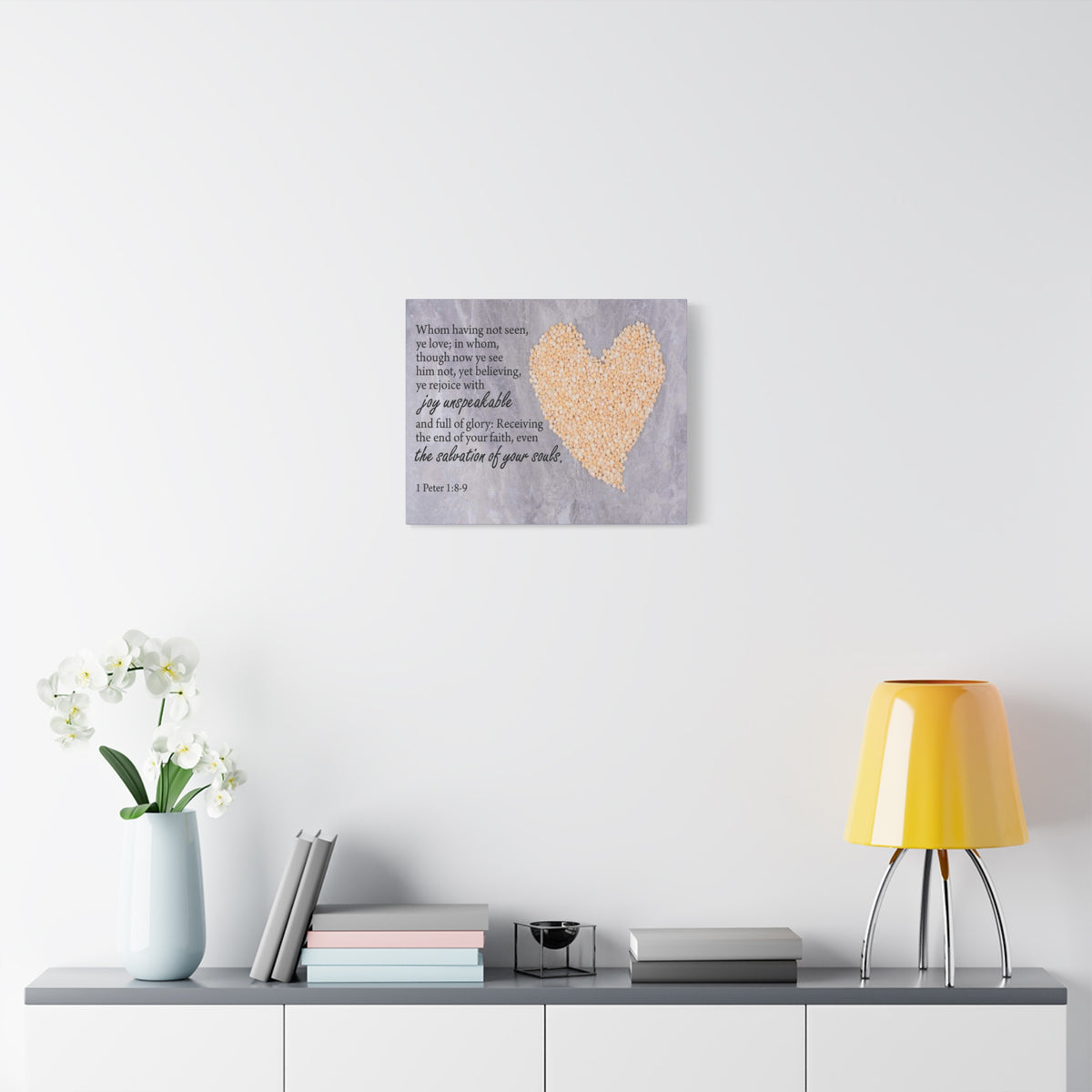 Scripture Canvas The Salvation of Your Souls 1 Peter 1:8-9 Christian Wall Art Bible Verse Print Ready to Hang