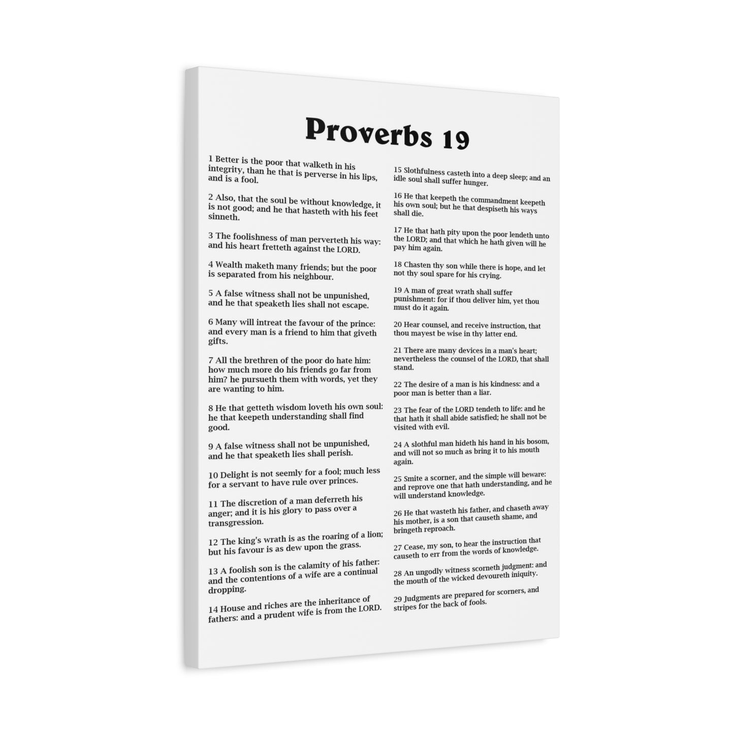 Scripture Walls Proverbs Chapter 19 White Bible Canvas Christian Wall Art Ready to Hang Unframed