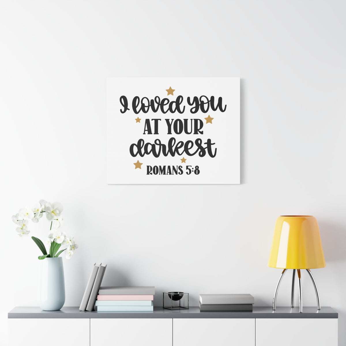 Scripture Canvas Loved You At Your Darkest Romans 5:8 Christian Wall Art Bible Verse Print Ready to Hang