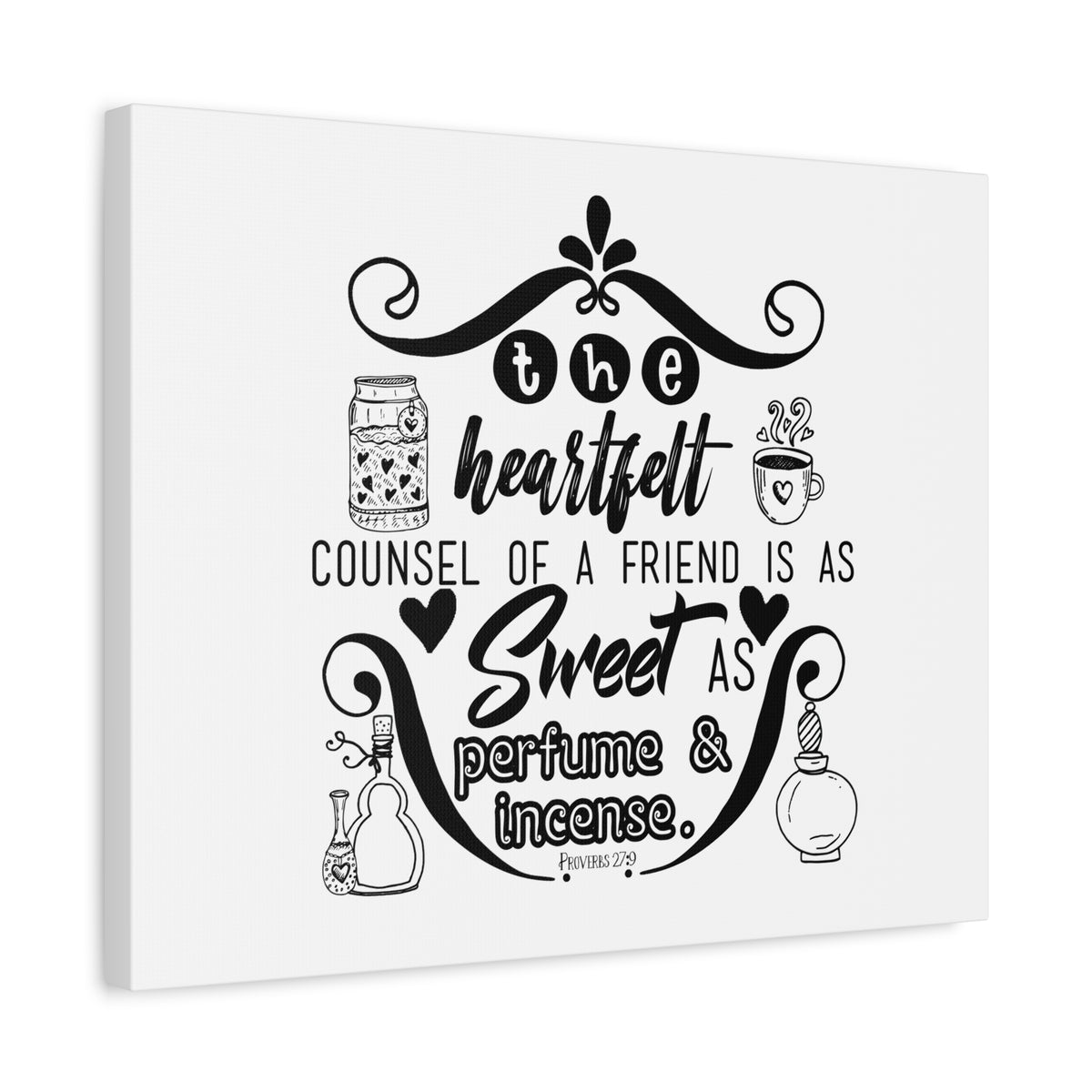 Scripture Canvas The Heartfelt Counsel Proverbs 27:9 Christian Wall Art Bible Verse Print Ready to Hang
