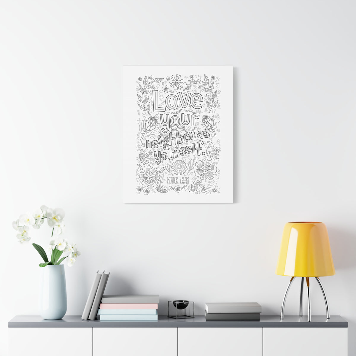 Scripture Canvas Love Your Neighbor Mark 12:31 Christian Wall Art Bible Verse Print Ready to Hang