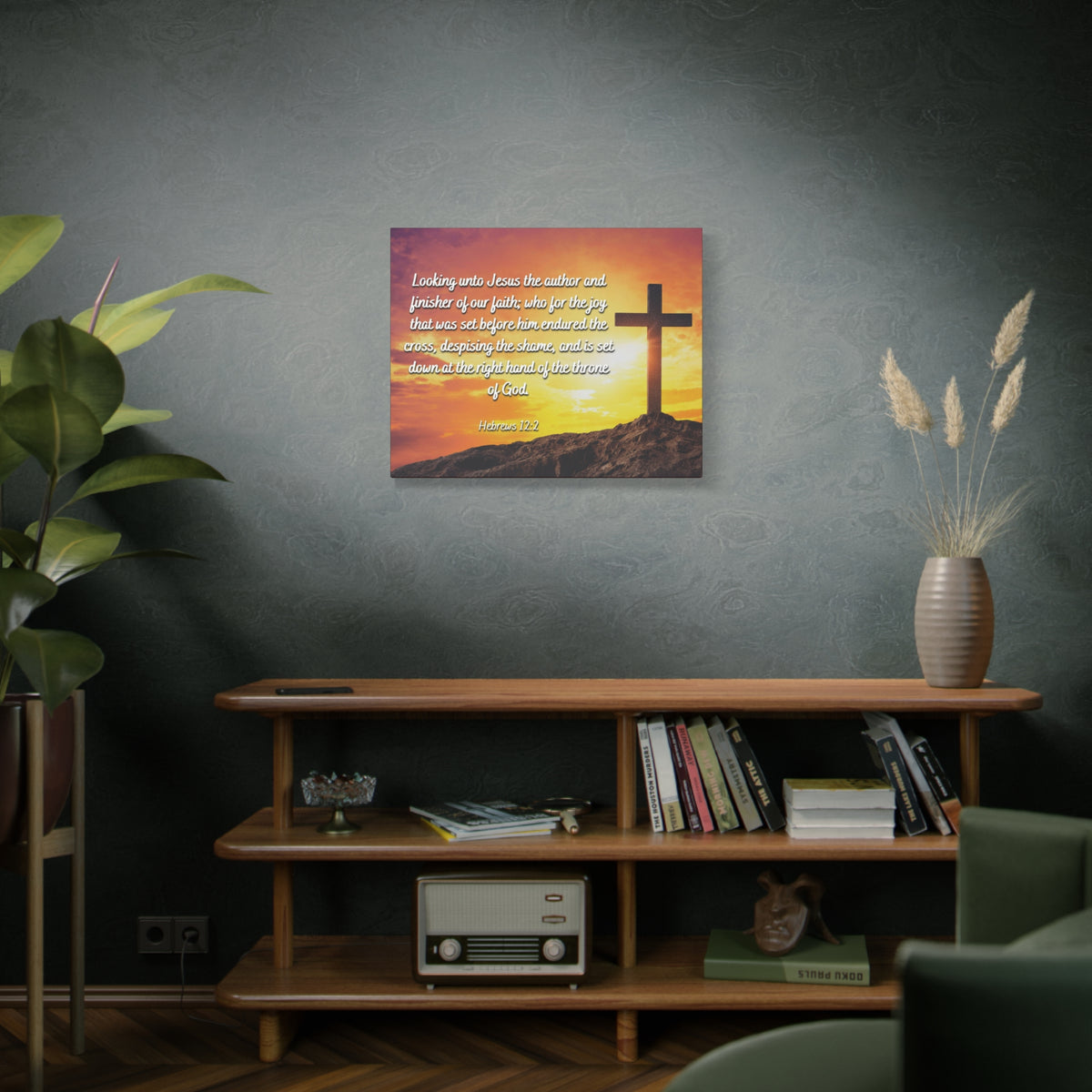 Scripture Canvas Endured The Cross Hebrews 12:2 Christian Wall Art Bible Verse Print Ready to Hang