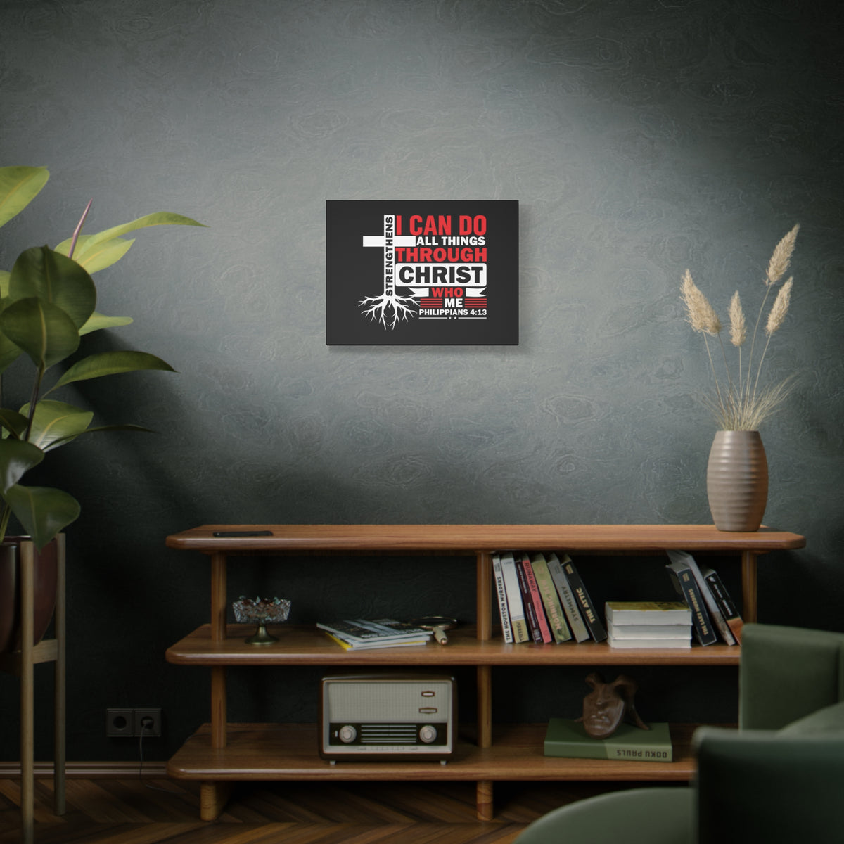 Scripture Canvas Strengthens Me Red Cross Philippians 4:13 Christian Wall Art Bible Verse Print Ready to Hang