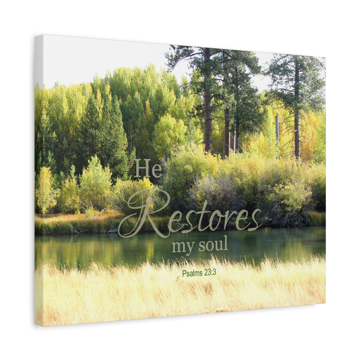 Scripture Canvas He Restores My Soul Psalms 23:3 Christian Wall Art Bible Verse Print Ready to Hang