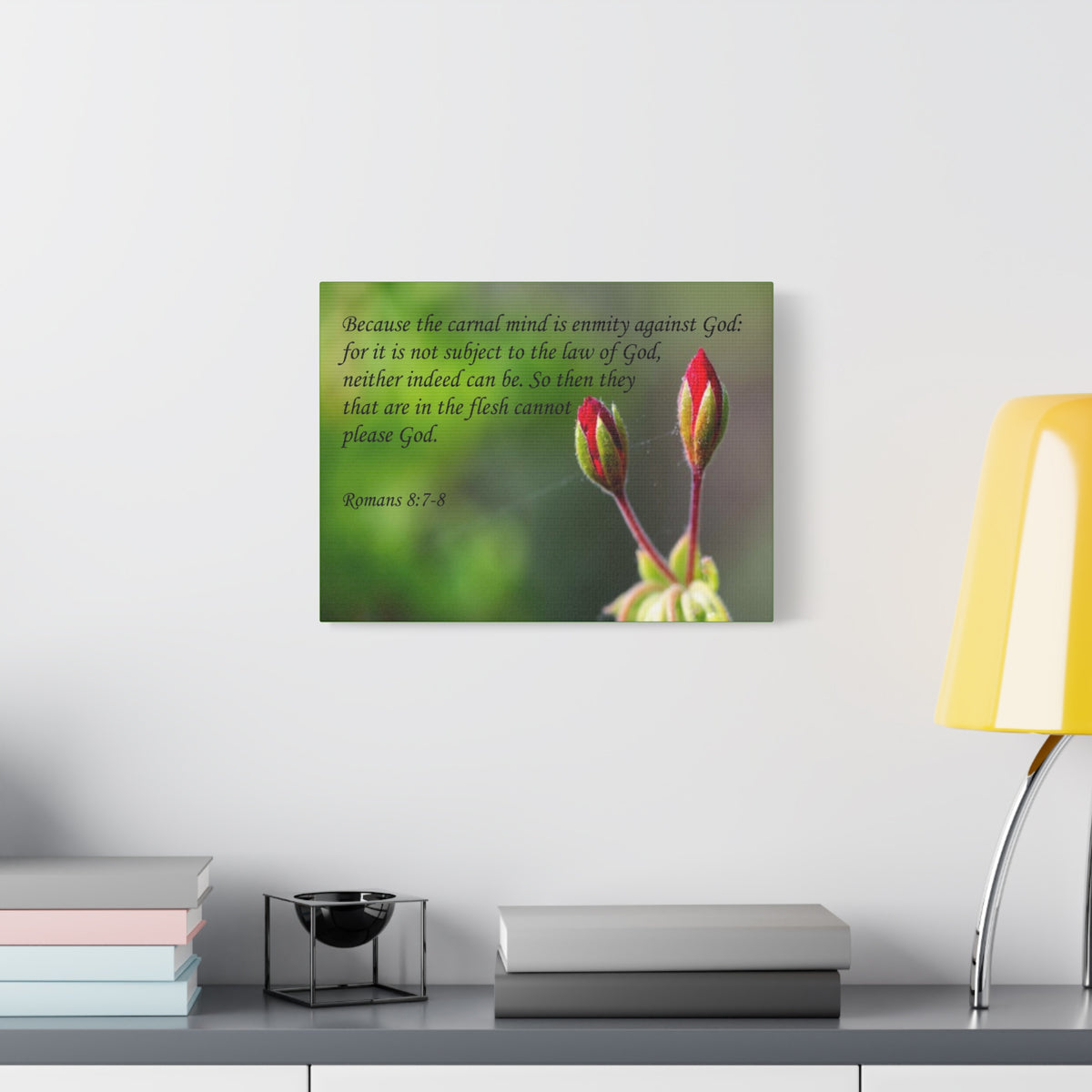 Scripture Canvas Carnal Mind Romans 8:7-8 Christian Wall Art Bible Verse Print Ready to Hang