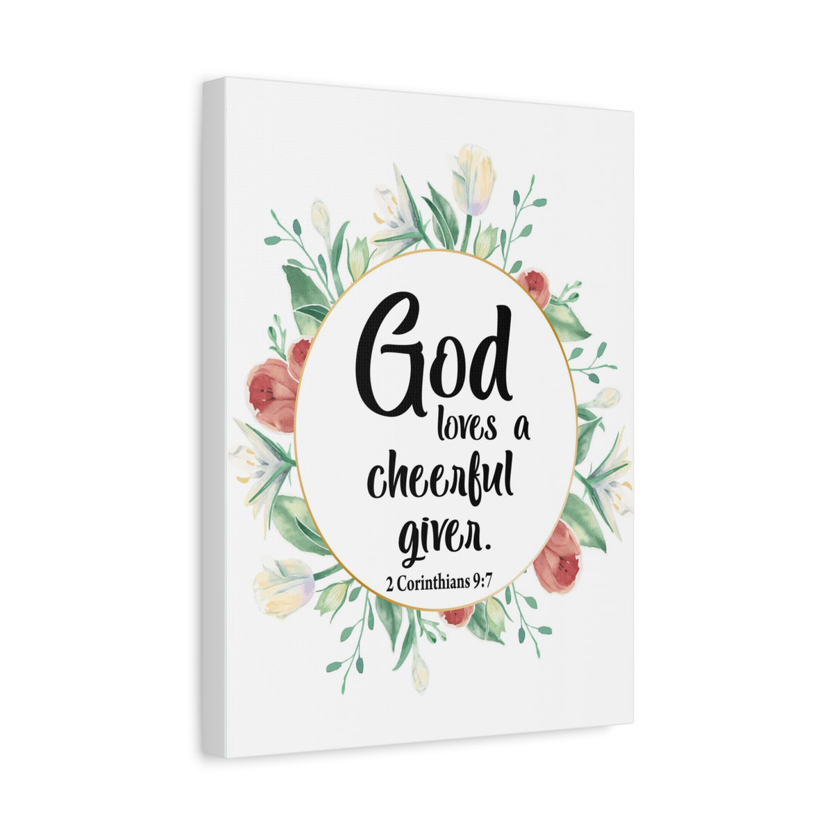 Scripture Canvas God Loves a Cheerful Giver 2 Corinthians 9:7 Christian Wall Art Bible Verse Print Ready to Hang