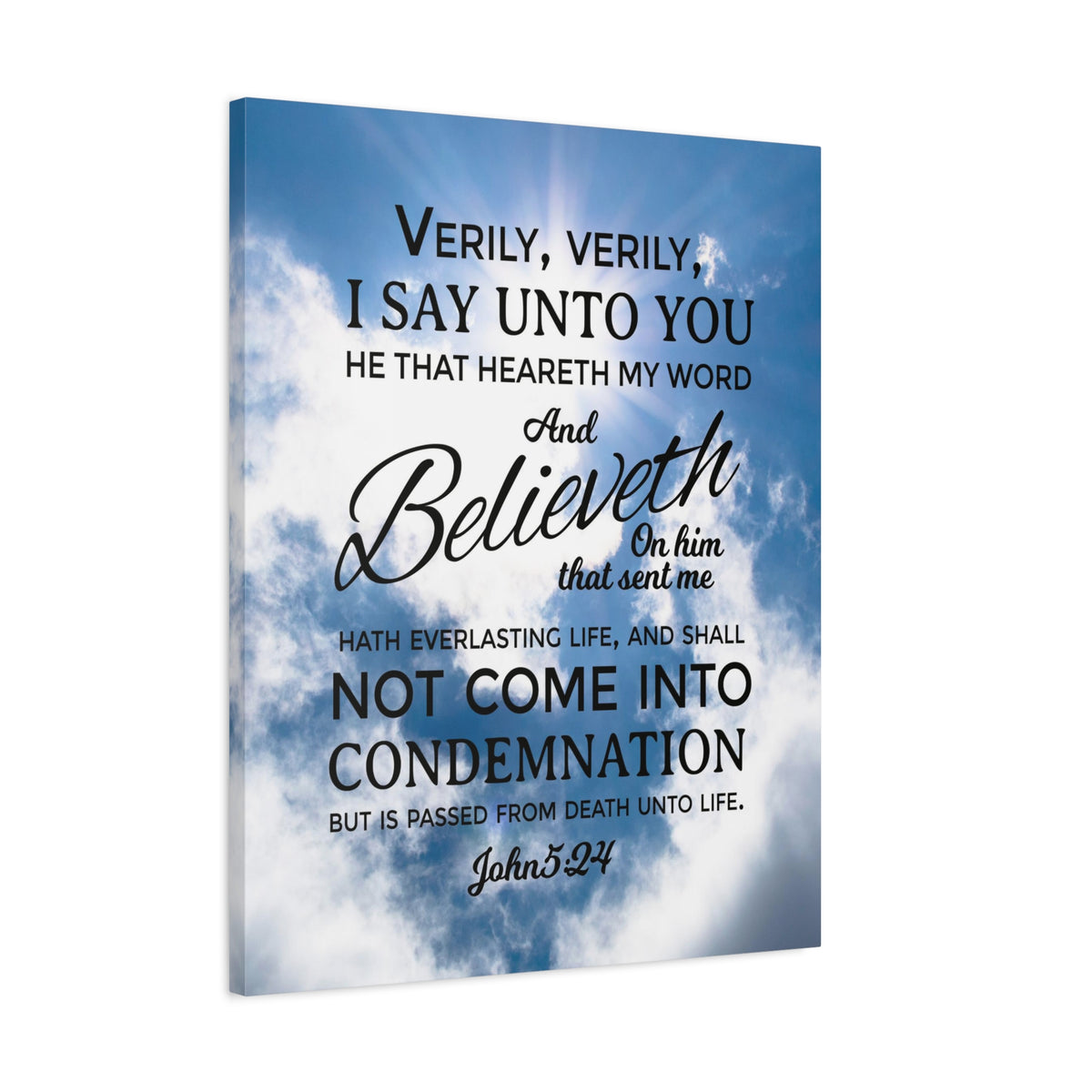 Scripture Canvas Everlasting Life John 5:24 Christian Wall Art Bible Verse Print Ready to Hang