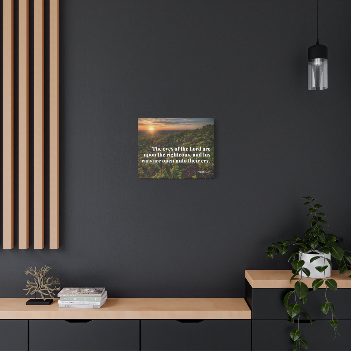 Scripture Canvas Eyes & Ears Of God Psalm 34:15 Christian Wall Art Bible Verse Print Ready to Hang