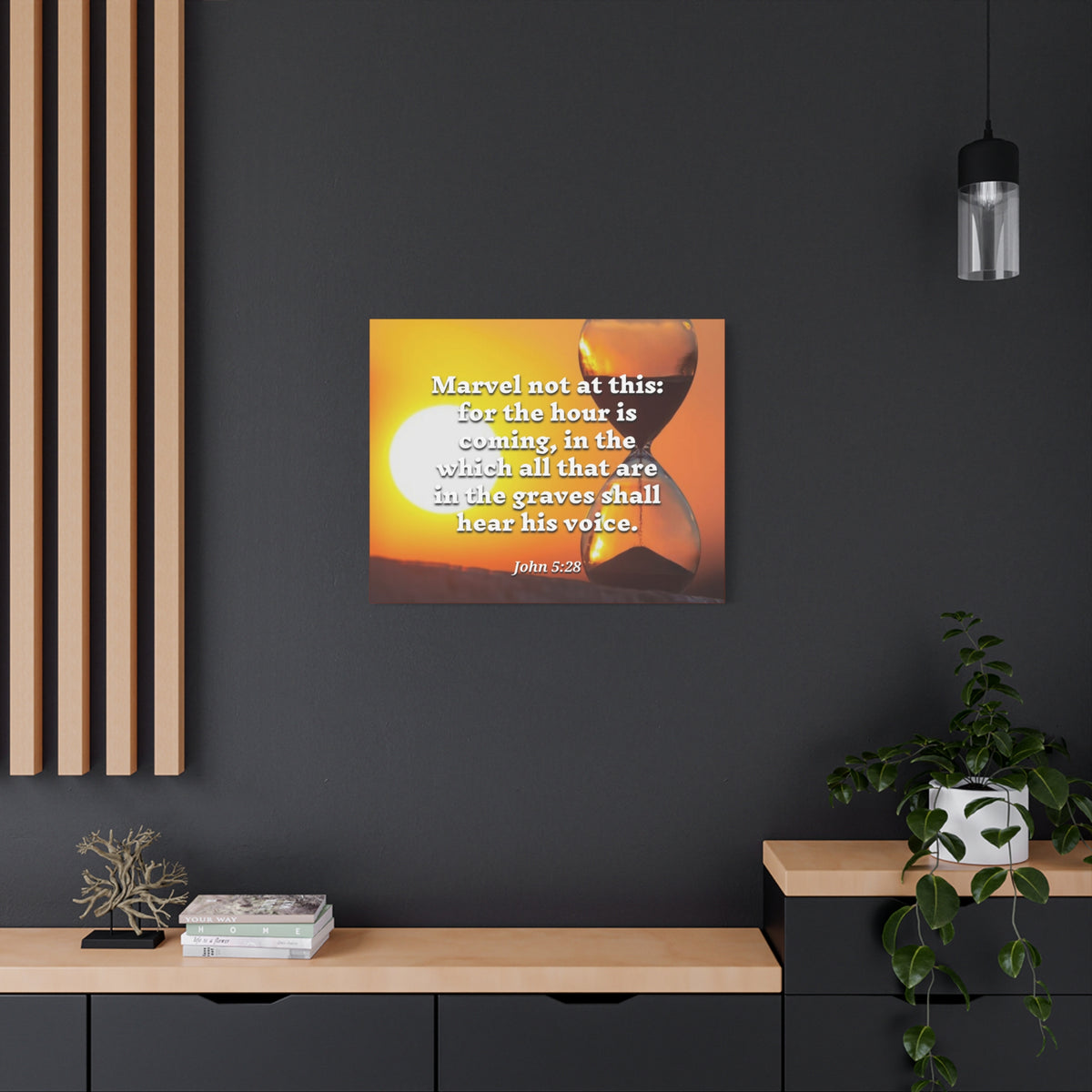 Scripture Canvas Hear His Voice John 5:28 Christian Wall Art Bible Verse Print Ready to Hang