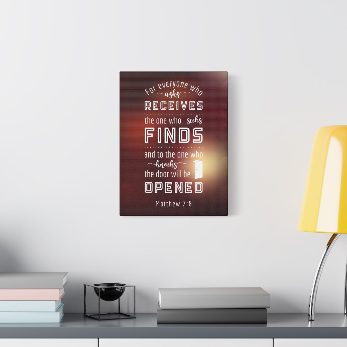 Scripture Canvas The Door Will Be Opened Matthew 7:8 Wall Art Bible Verse Print Ready to Hang