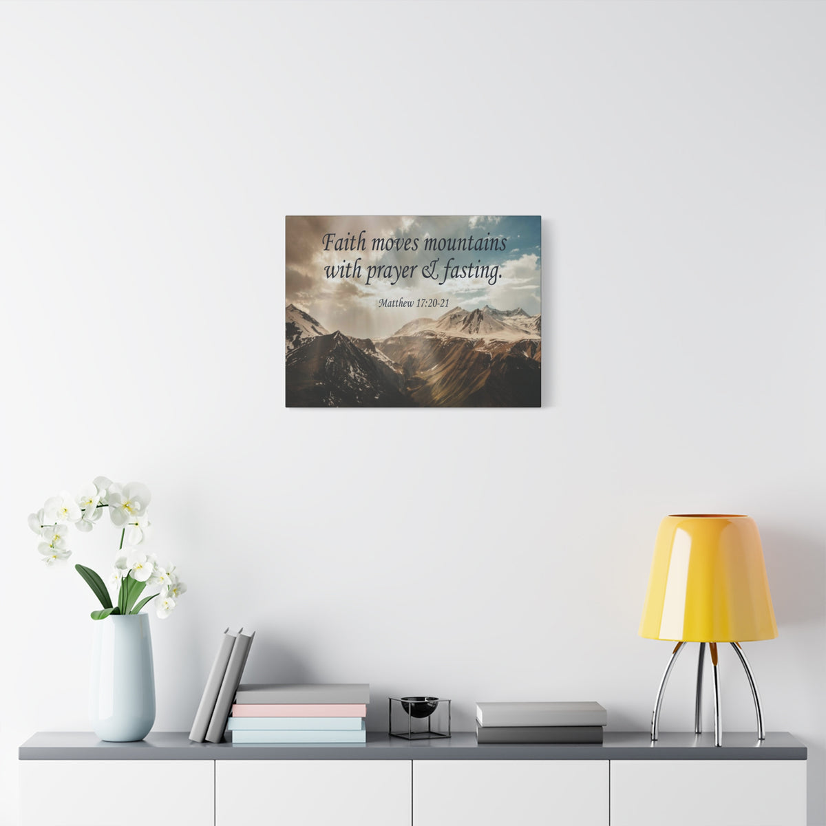 Scripture Canvas Faith Moves Mountains Matthew 17:20-21 Christian Wall Art Bible Verse Print Ready to Hang