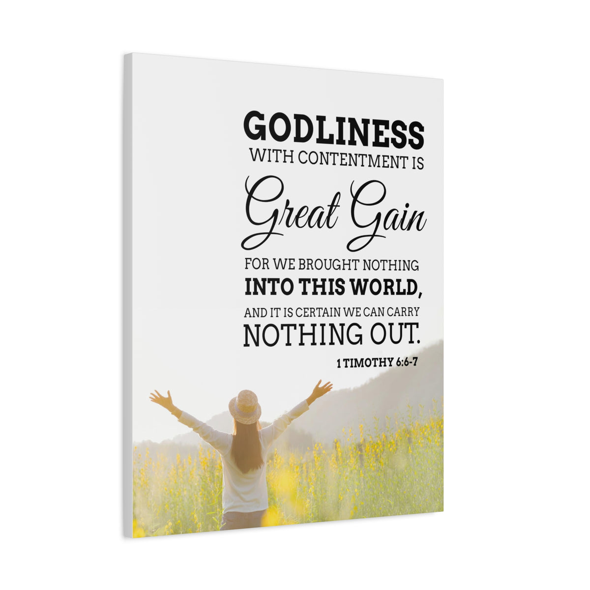 Scripture Canvas Godliness with Contentment 1 Timothy 6:6-7 Christian Wall Art Bible Verse Print Ready to Hang