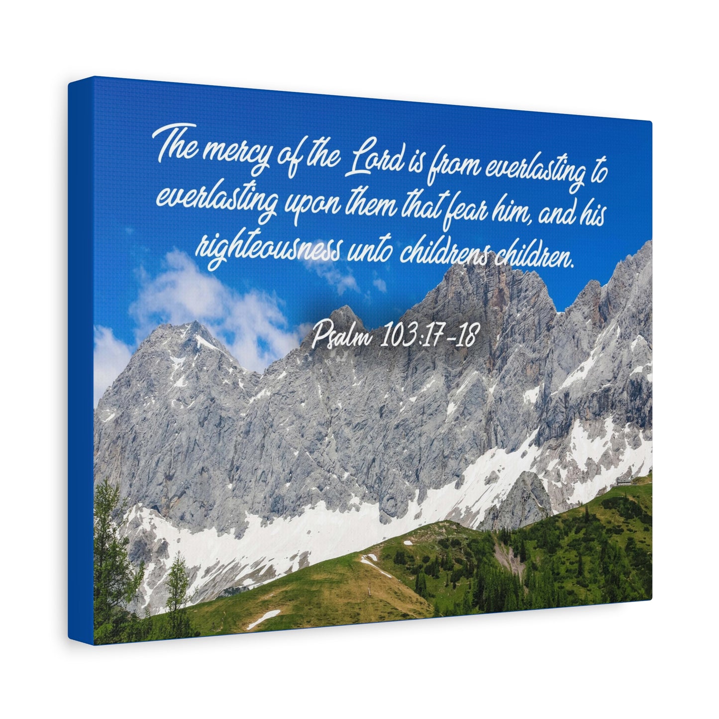 Scripture Canvas The Mercy of The Lord Psalm 103:17-18 Christian Wall Art Bible Verse Print Ready to Hang