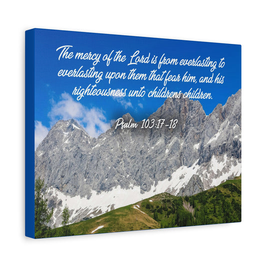 Scripture Canvas The Mercy of The Lord Psalm 103:17-18 Christian Wall Art Bible Verse Print Ready to Hang