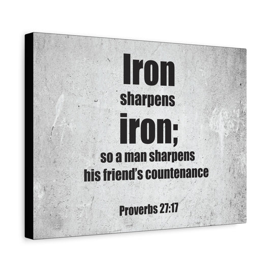 Scripture Canvas Iron Sharpens Iron Proverbs 27:17 Christian Wall Art Bible Verse Print Ready to Hang