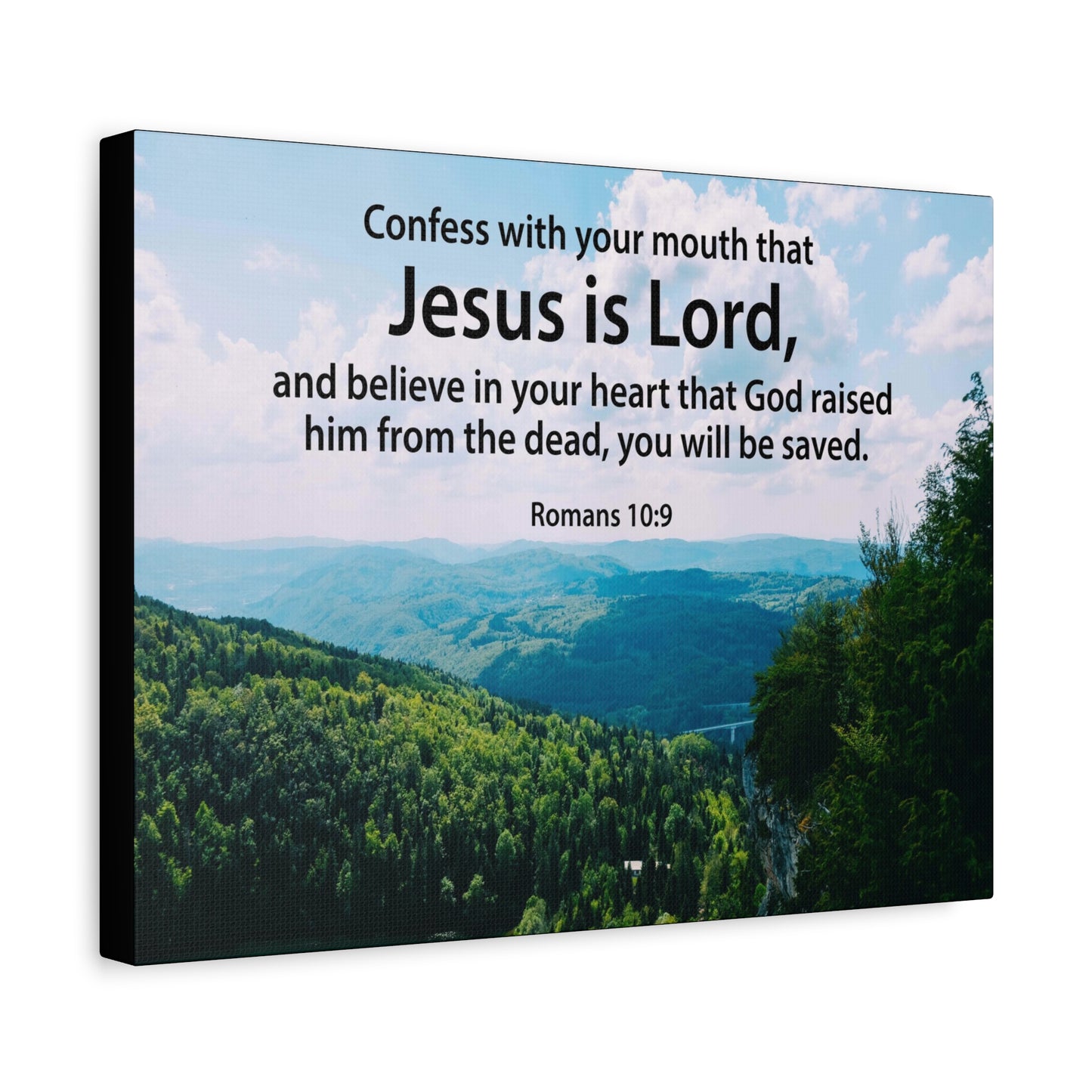 Scripture Canvas Jesus is Lord Romans 10:9 Christian Wall Art Bible Verse Print Ready to Hang