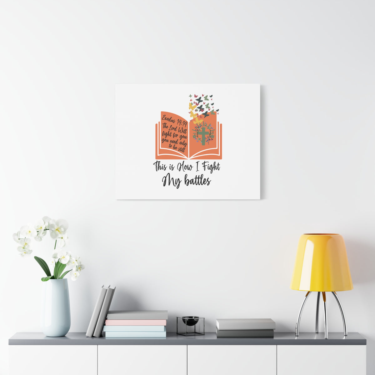 Scripture Canvas How I Fight My Battles Exodus 14:14 Christian Wall Art Bible Verse Print Ready to Hang