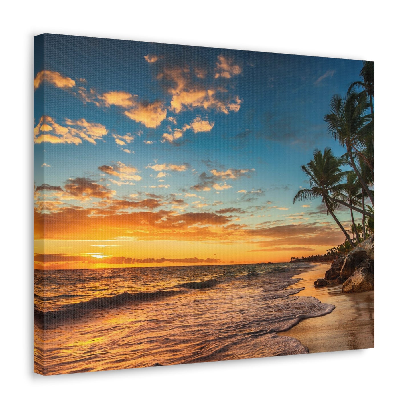 Tropical Island Beach Sunrise Ocean Canvas Wall Art for Home Decor Ready-to-Hang