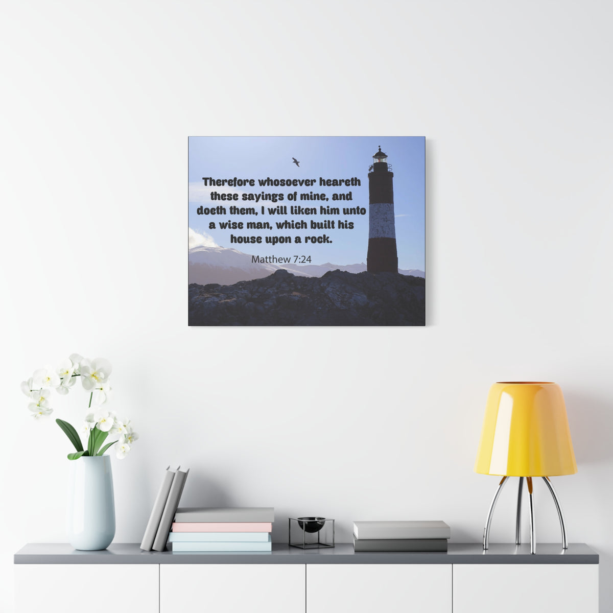 Scripture Canvas House Upon a Rock Matthew 7:24 Christian Wall Art Bible Verse Print Ready to Hang