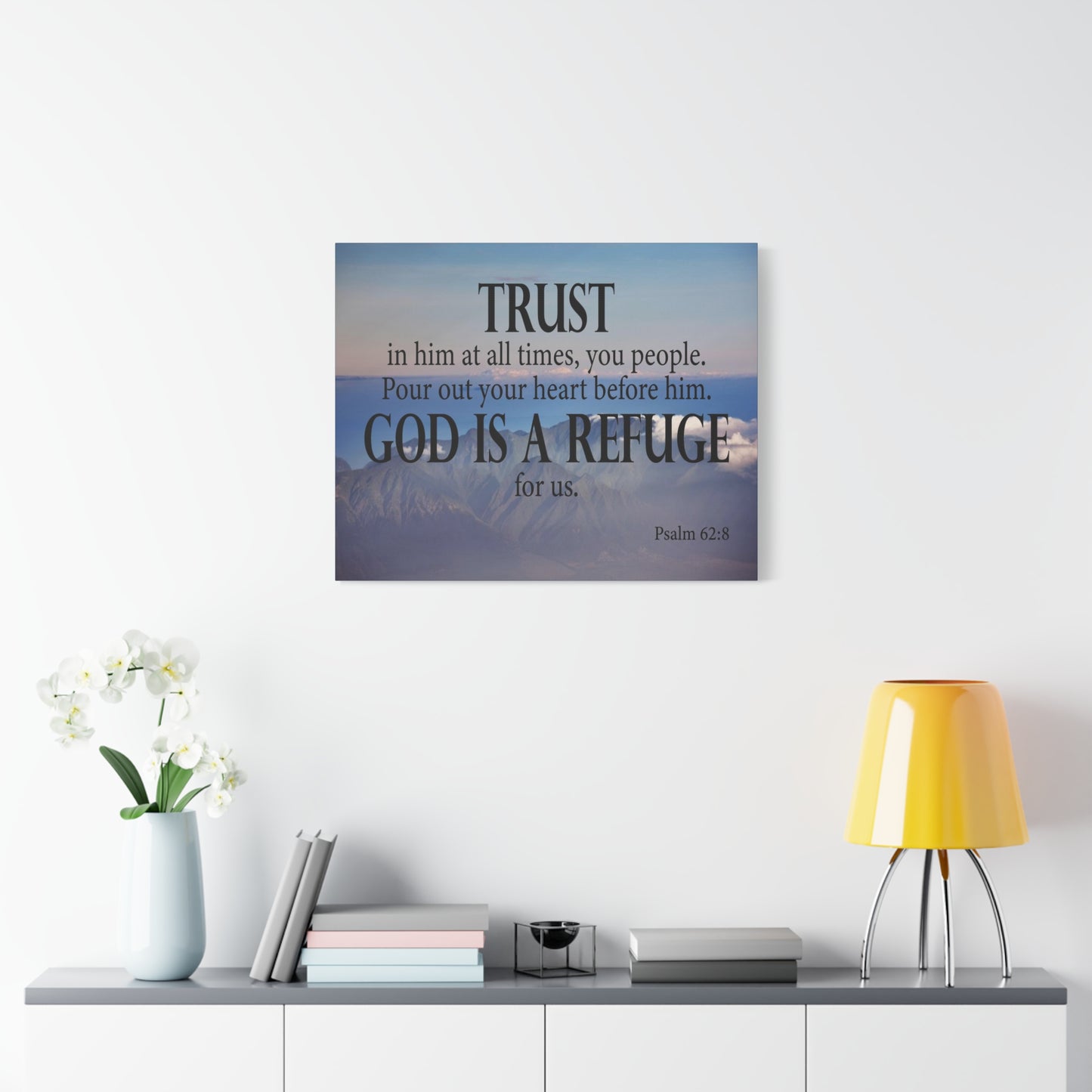 Bible Verse Canvas God is Refuge for Us Psalm 62:8 Wall Art Christian Home Decor