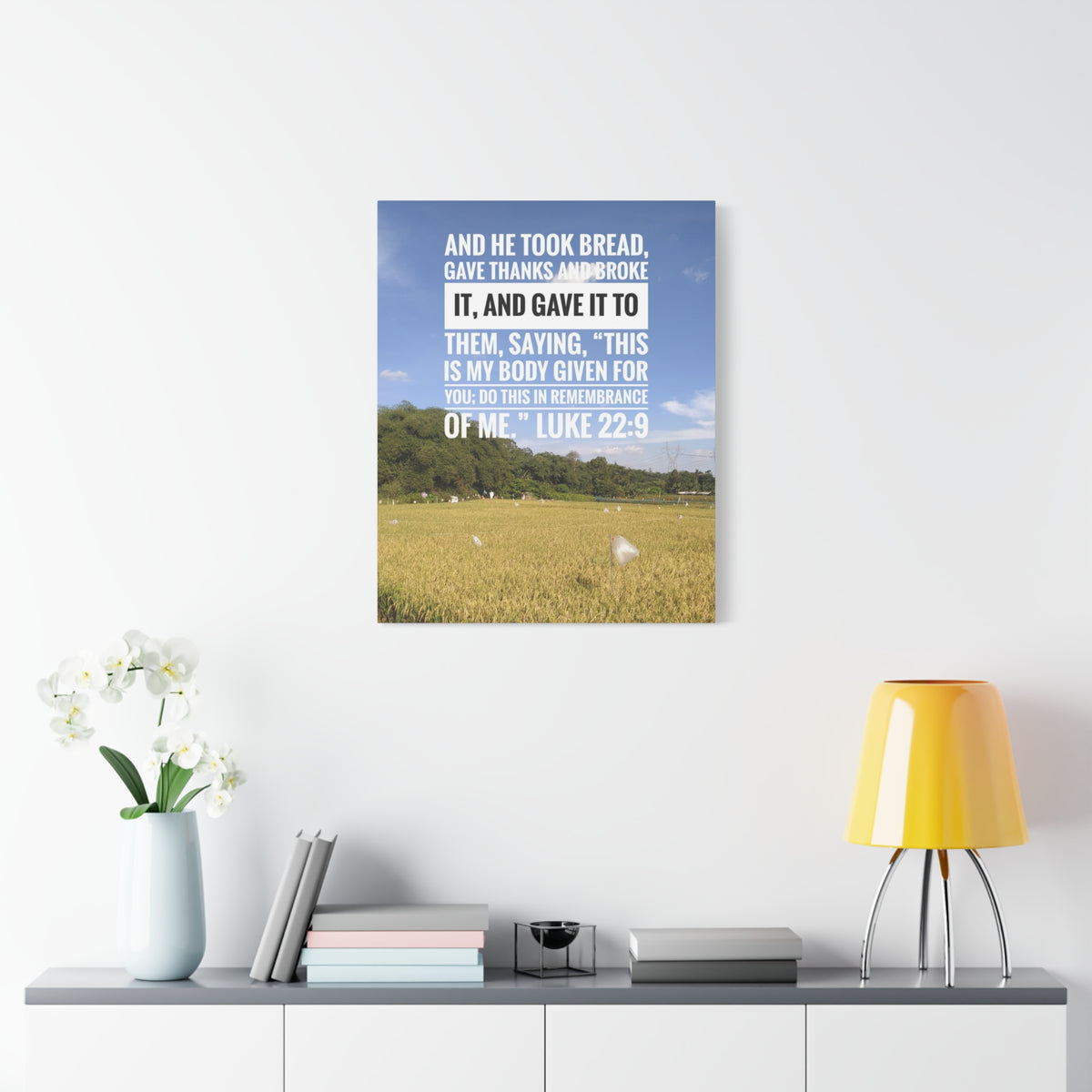 Scripture Canvas Gave Thanks Luke 22:9 Christian Wall Art Bible Verse Print Ready to Hang