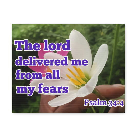 The Lord Delivered Me Psalm 34:4 Bible Verse Canvas Christian Wall Art Ready to Hang
