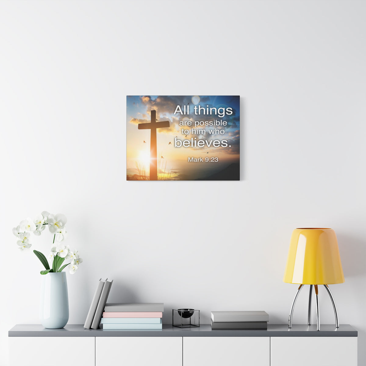 Scripture Canvas All Things Are Possible Mark 9:23 Christian Wall Art Bible Verse Print Ready to Hang