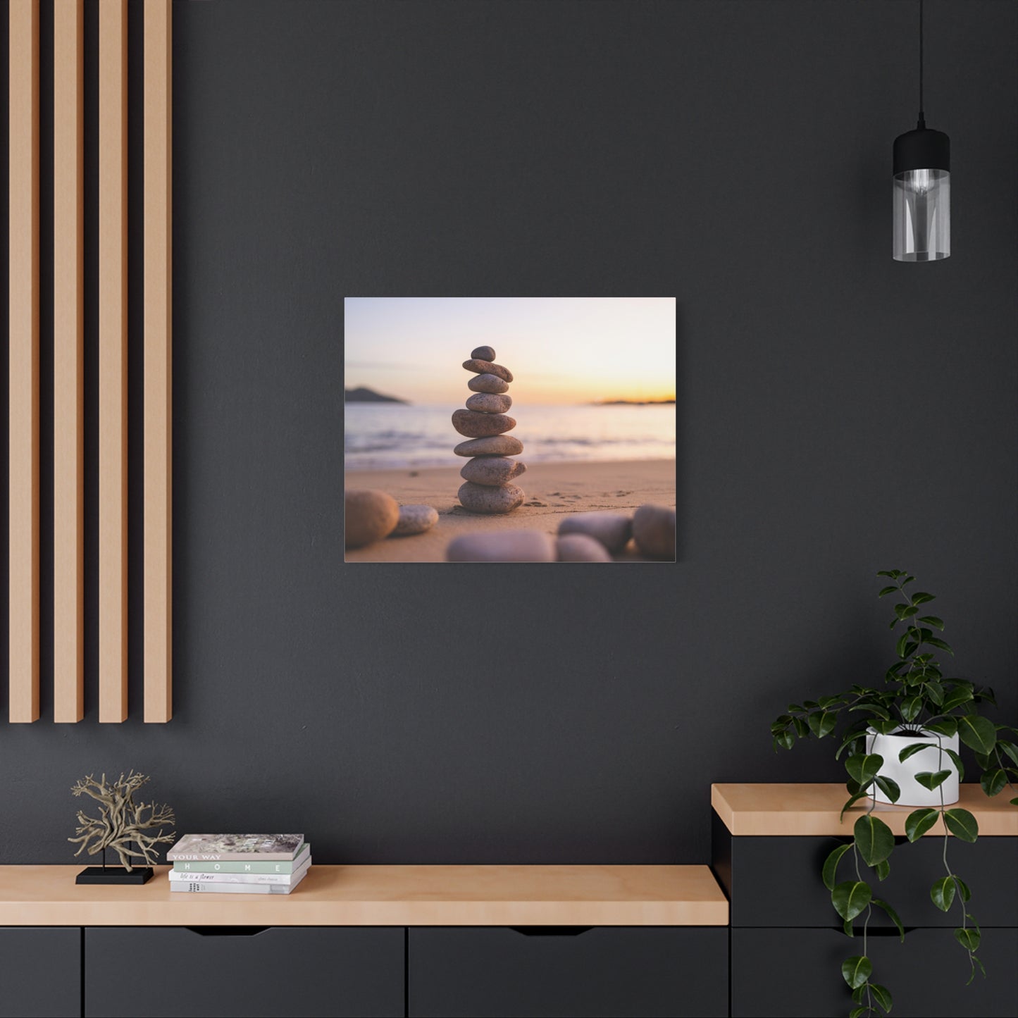 Pebbles Stack Over Blue Sea Nature Wilderness Photography Canvas Wall Art for Home Decor Ready-to-Hang