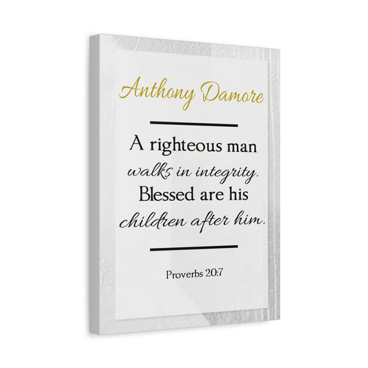 Scripture Walls Personalized A Righteous Man Proverbs 20:7 Bible Chapter Canvas Christian Wall Art Ready to Hang