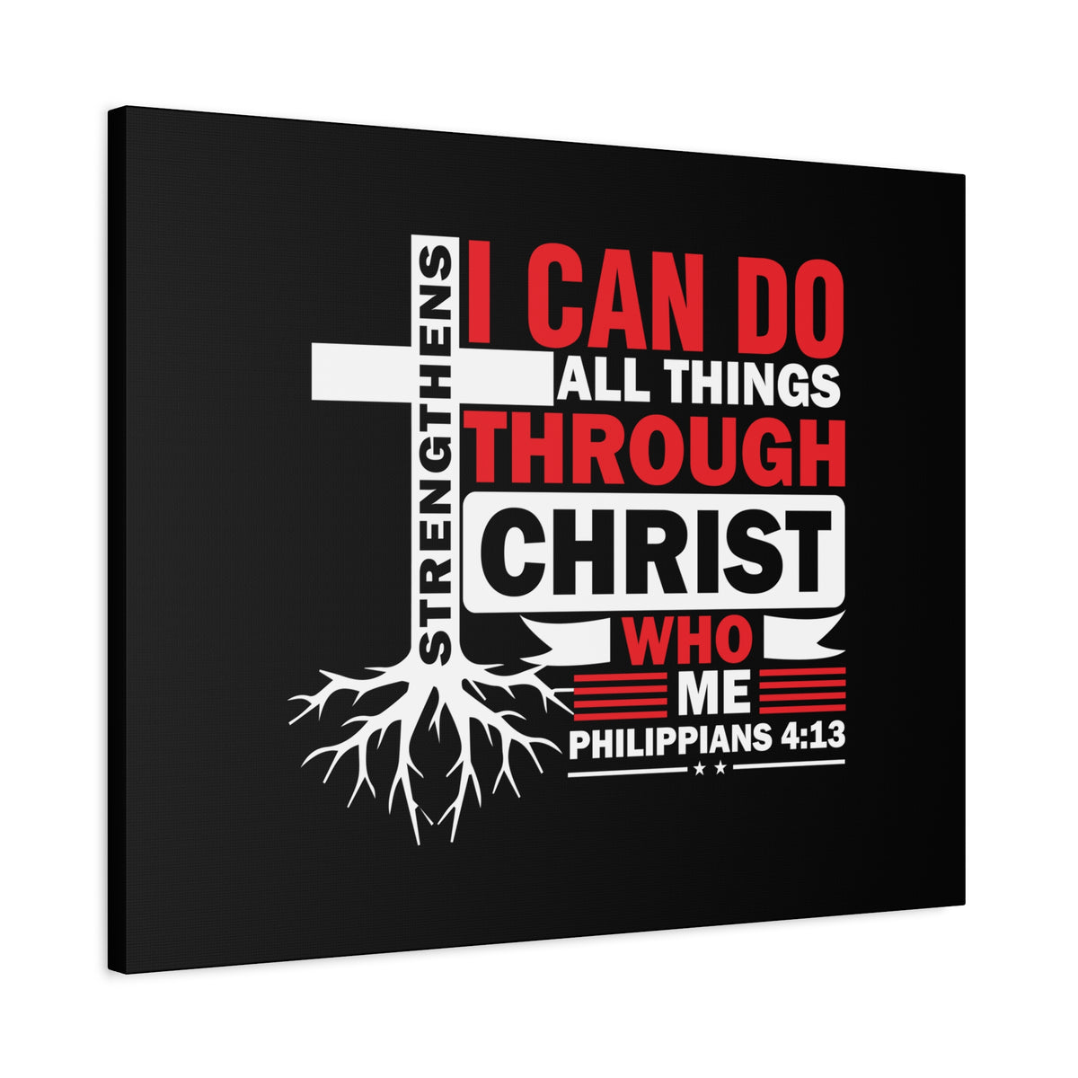 Scripture Canvas Strengthens Me Red Cross Philippians 4:13 Christian Wall Art Bible Verse Print Ready to Hang