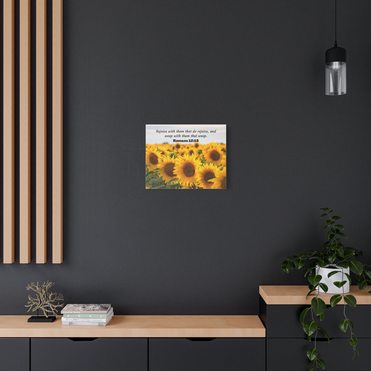Scripture Canvas Rejoice With Them Romans 12:15 Sunflower Christian Wall Art Bible Verse Print Ready to Hang