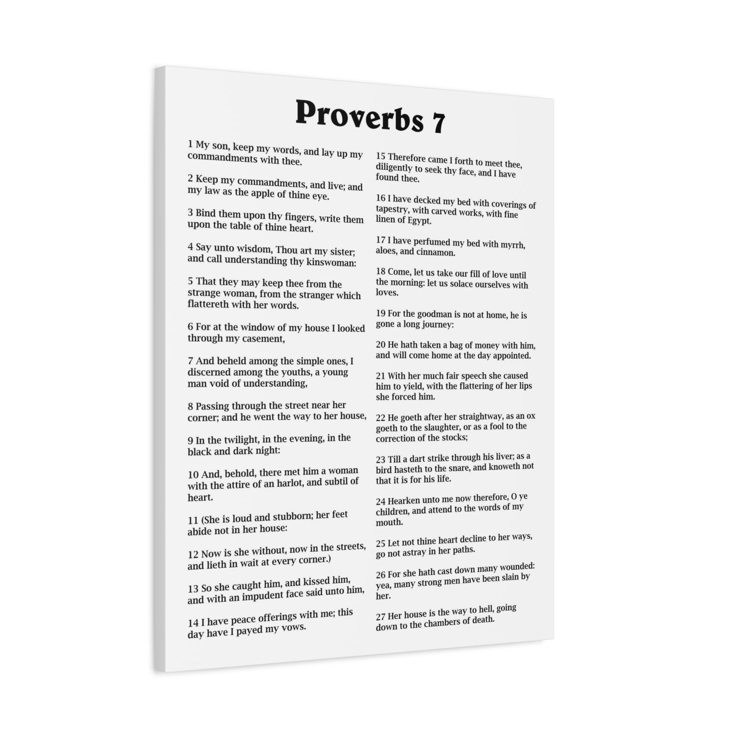 Scripture Walls Proverbs Chapter 7 White Bible Canvas Christian Wall Art Ready to Hang Unframed