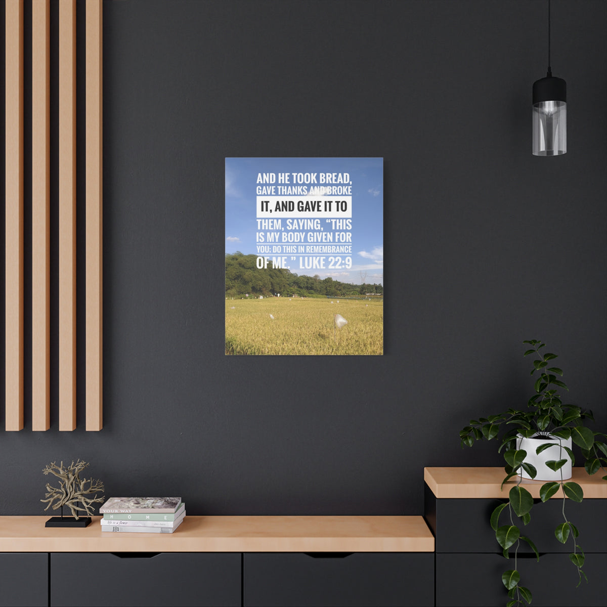 Scripture Canvas Gave Thanks Luke 22:9 Christian Wall Art Bible Verse Print Ready to Hang