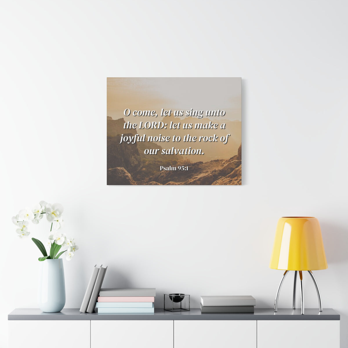 Scripture Canvas Our Salvation Psalm 95:1 Christian Wall Art Bible Verse Print Ready to Hang