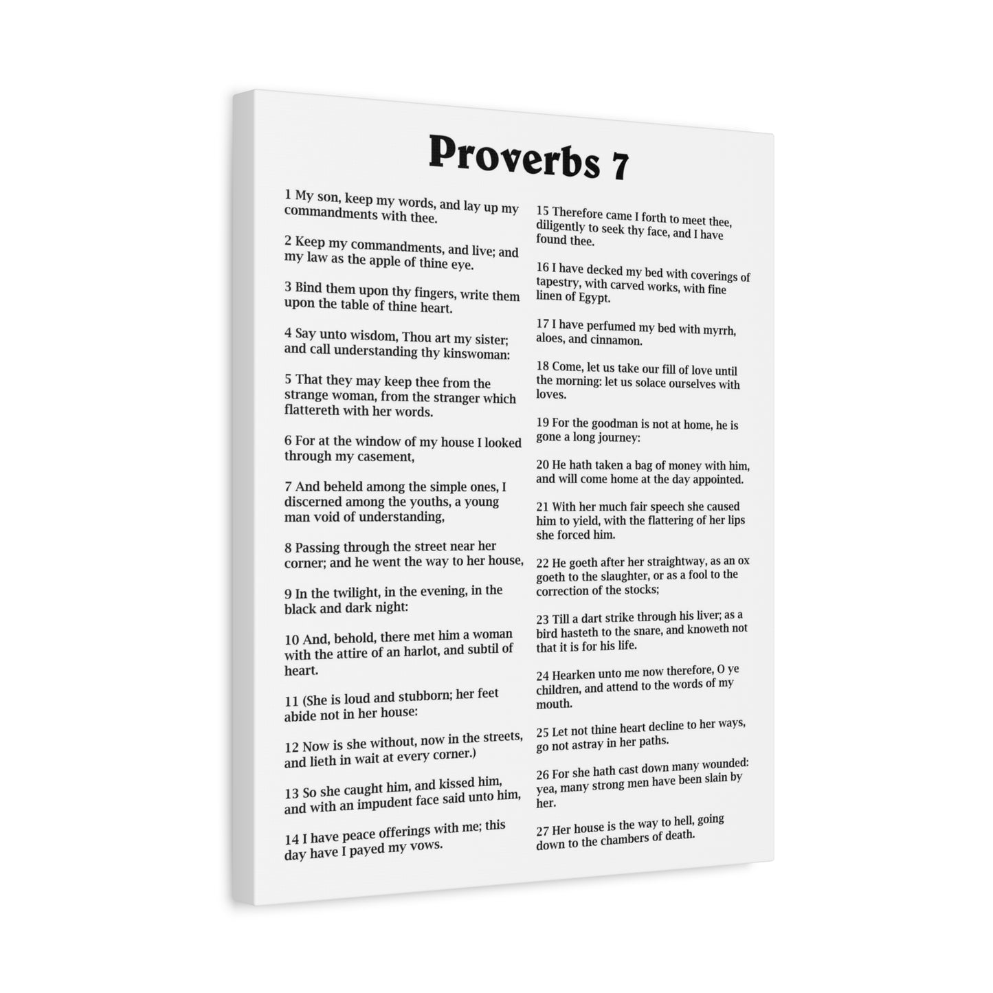 Scripture Walls Proverbs Chapter 7 White Bible Canvas Christian Wall Art Ready to Hang Unframed