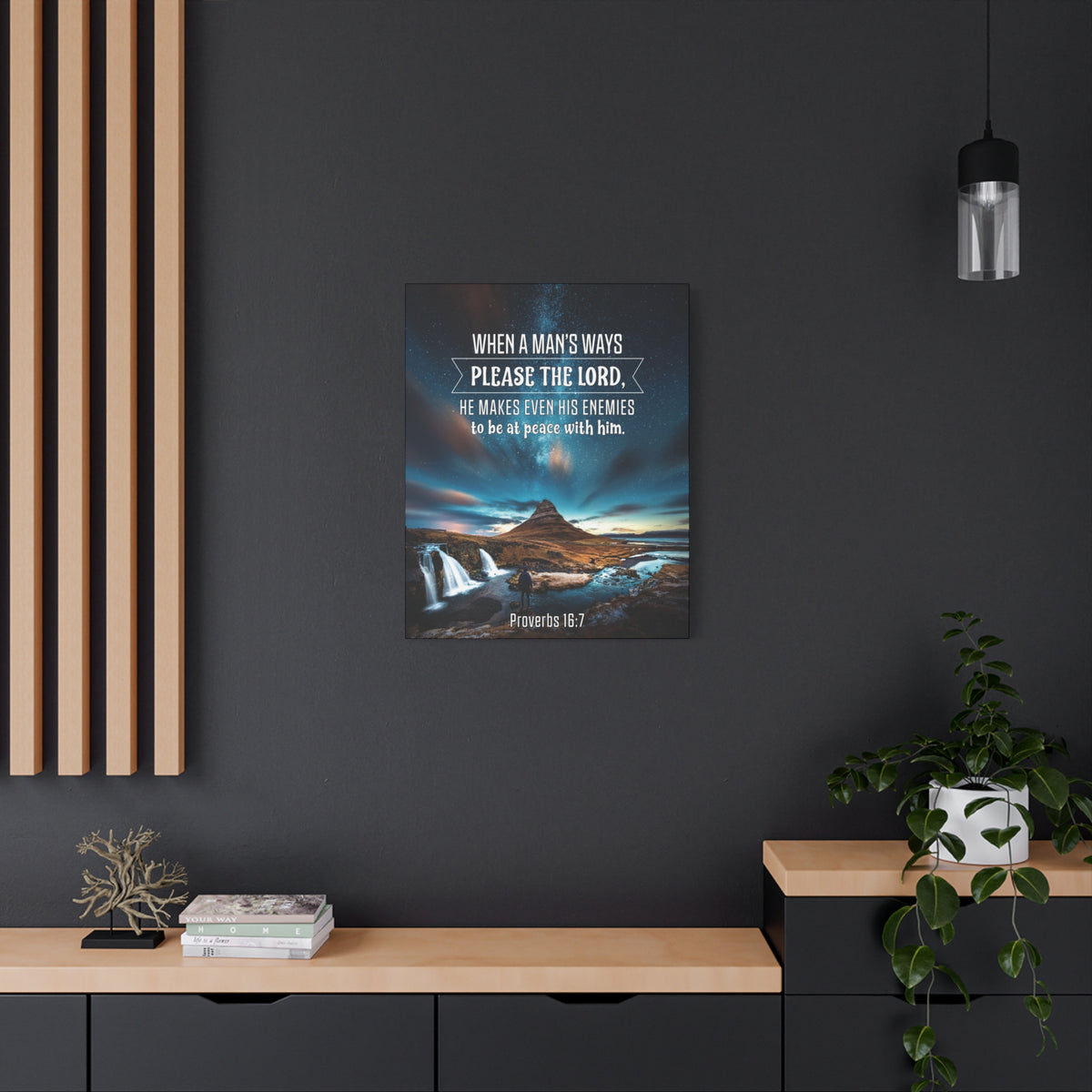 Scripture Canvas Peace With Enemies Proverbs 16:7 Christian Wall Art Bible Verse Print Ready to Hang