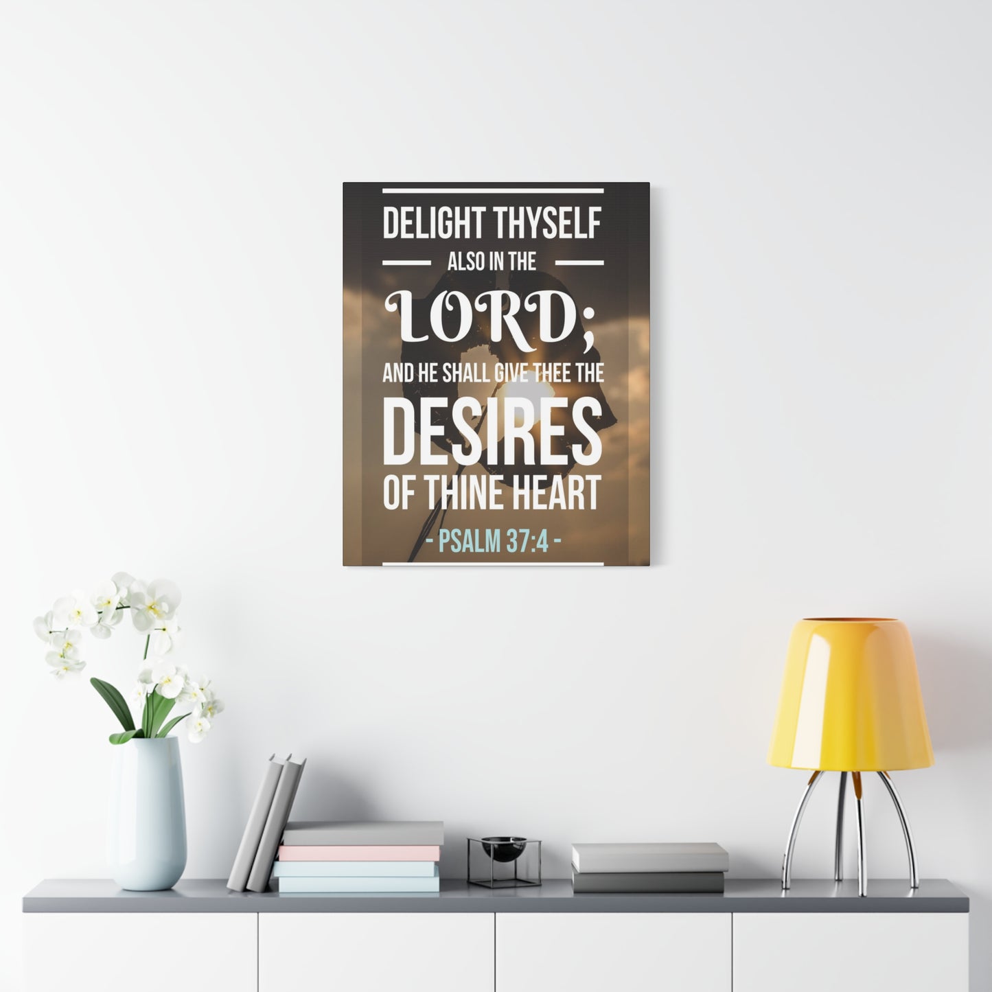 Scripture Canvas Delight Thyself Psalm 37:4 Christian Wall Art Bible Verse Print Ready to Hang