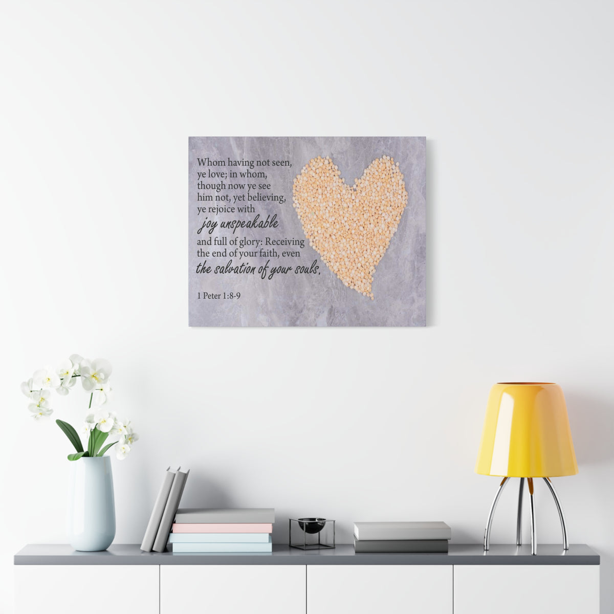 Scripture Canvas The Salvation of Your Souls 1 Peter 1:8-9 Christian Wall Art Bible Verse Print Ready to Hang