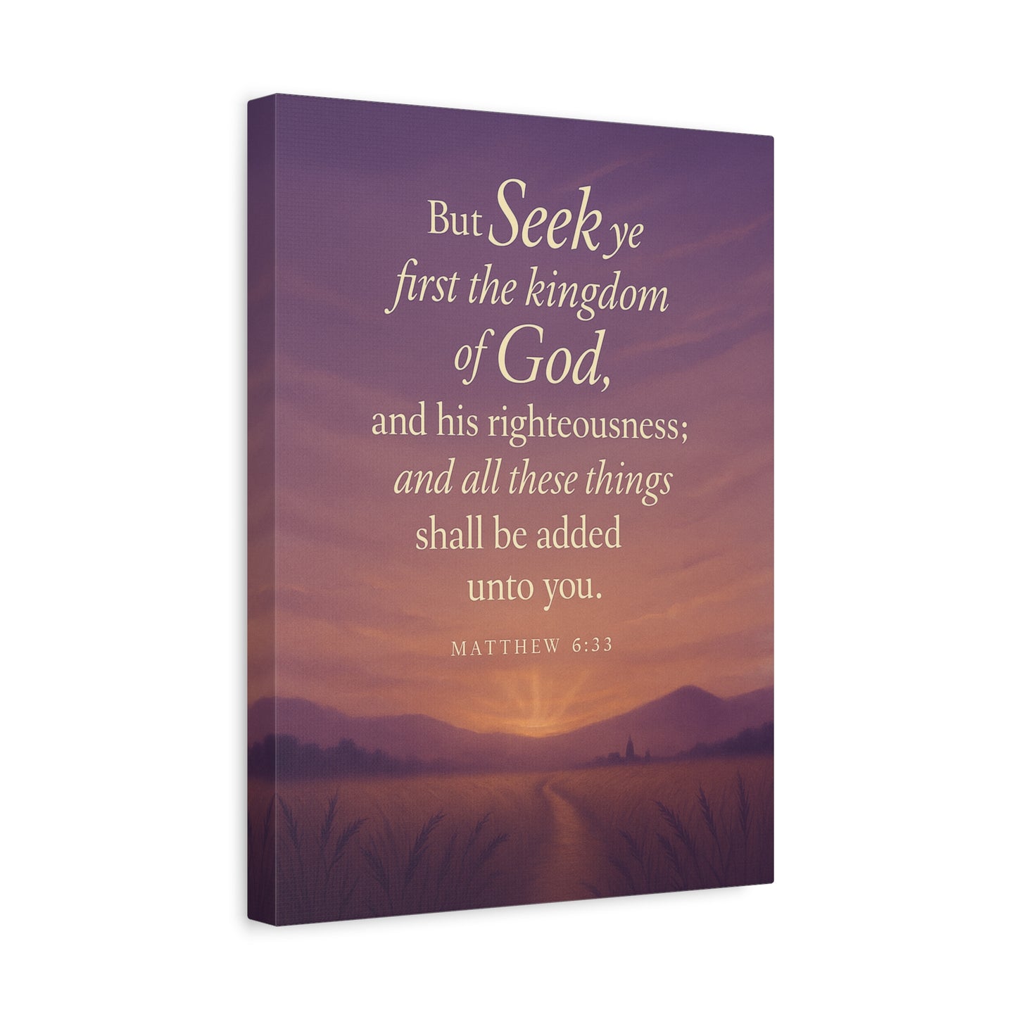 Bible Verse Canvas Matthew 6:33 Christian Home Décor Wall Art Scripture Ready to Hang Faith Print