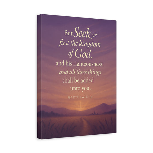 Bible Verse Canvas Matthew 6:33 Christian Home Décor Wall Art Scripture Ready to Hang Faith Print