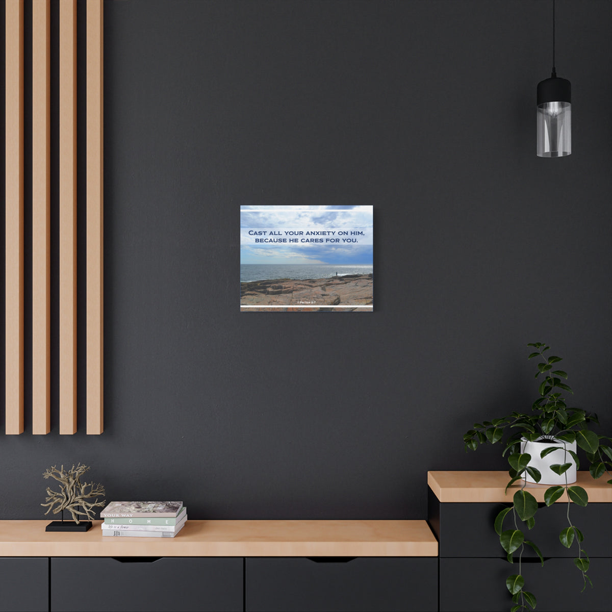 Scripture Canvas He Cares For You 1 Peter 5:7 Christian Wall Art Bible Verse Print Ready to Hang