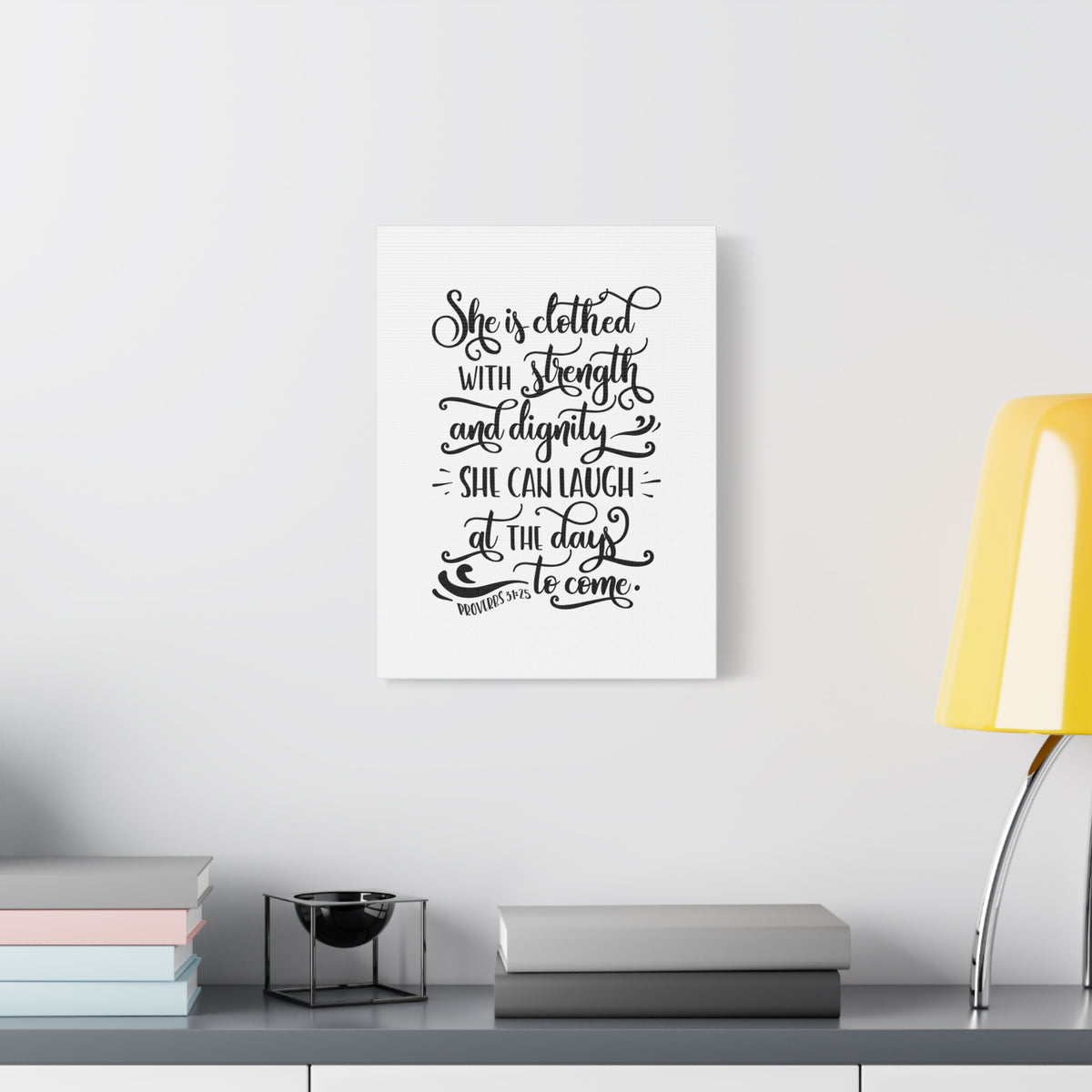 Scripture Canvas With Strength Proverbs 31:25 Christian Wall Art Bible Verse Print Ready to Hang